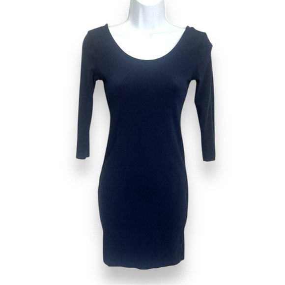 Forever 21 Navy Blue Bodycon Mini Dress Scoop  3/4 Sleeve Stretchy Cotton Blend - Picture 1 of 8